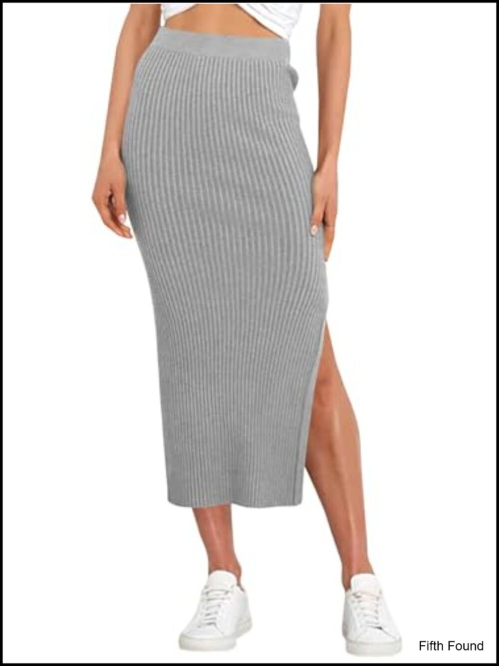 Bodycon Knitted Pencil Skirt High Waist Midi Slit Elastic Waist